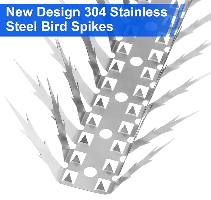 Bird Spikes, 10 Feet Stainless Steel Bird Control Spikes for Outside, Pigeon and Squirrel Blocking Spikes, for Garden Fence Roof and Window - 10 Strips Covers 3m