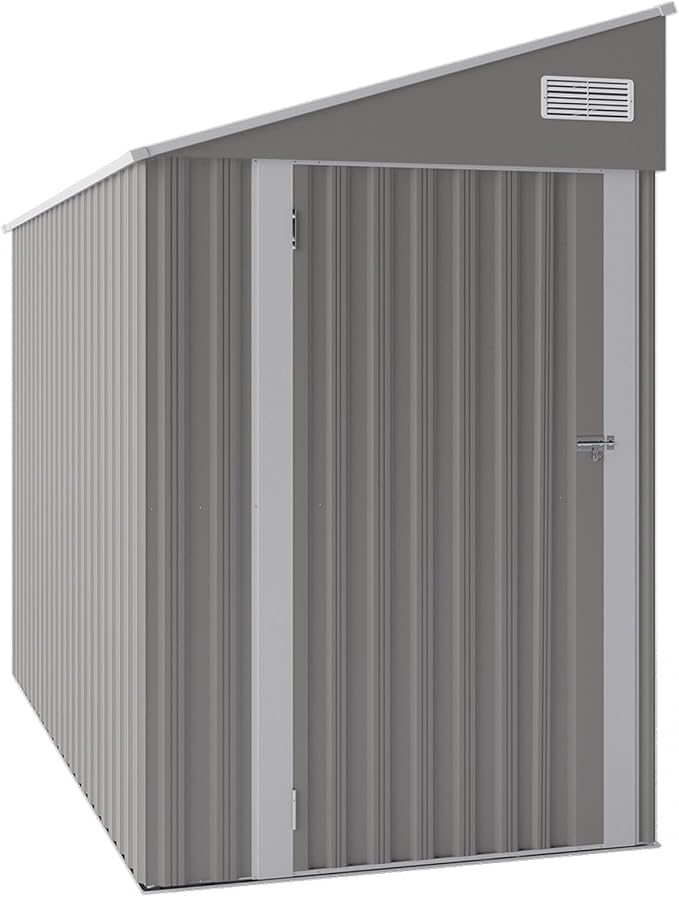 YOPTO 4x8 FT Lean to Shed, Outdoor Metal Storage Sheds with Lockable Door,Garden Tool Shed with Sloping Roof for Backayrd, Patio,Lawn,Gray