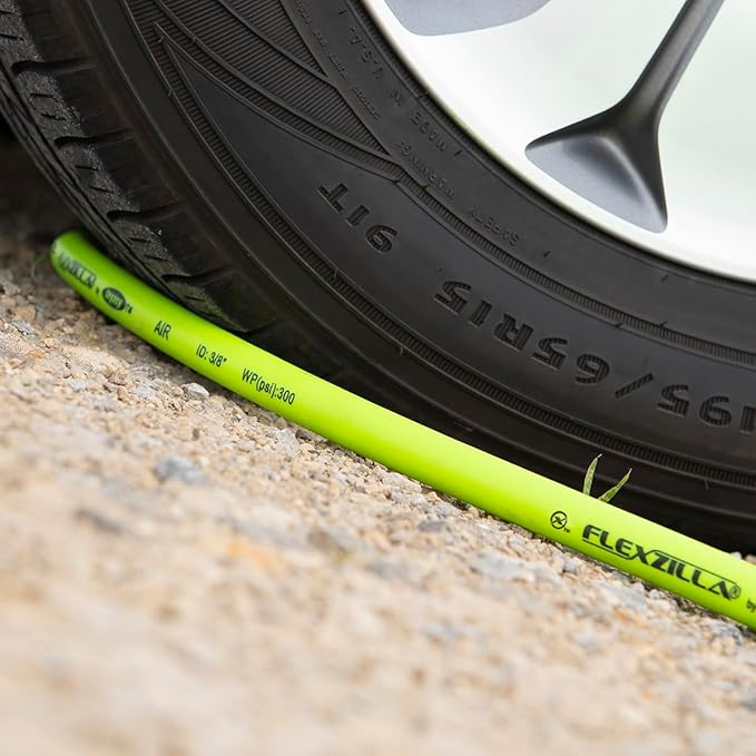Flexzilla Air Hose with ColorConnex Industrial Type D Coupler and Plug, 3/8 in. x 50 ft., Heavy Duty, Lightweight, Hybrid, ZillaGreen - HFZ3850YW2-D