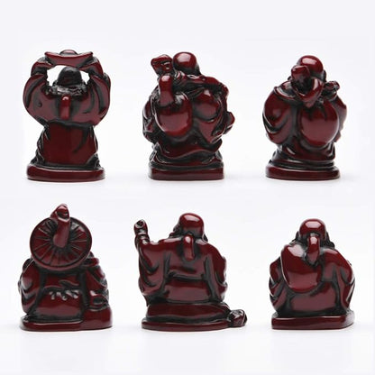 6Pcs 1'' Red Resin Laughing Buddha Figurines, Tabletop Lucky Decor | Mini Maitreya Buddha Statue, Flower Pot Statue, Home Office Desk Decor, Fengshui Collection Gift Ornaments