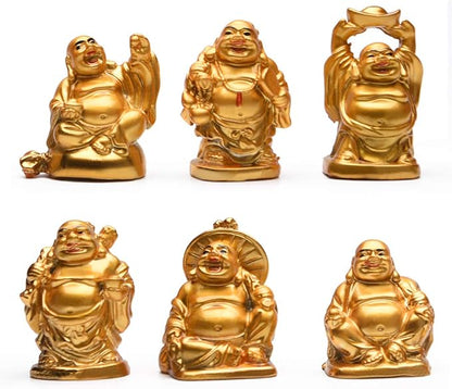 BRABUD 2'' Golden Laughing Buddha Figurines with Red Lips Good Gift and Collection Set of 6 (2'' Gilt)