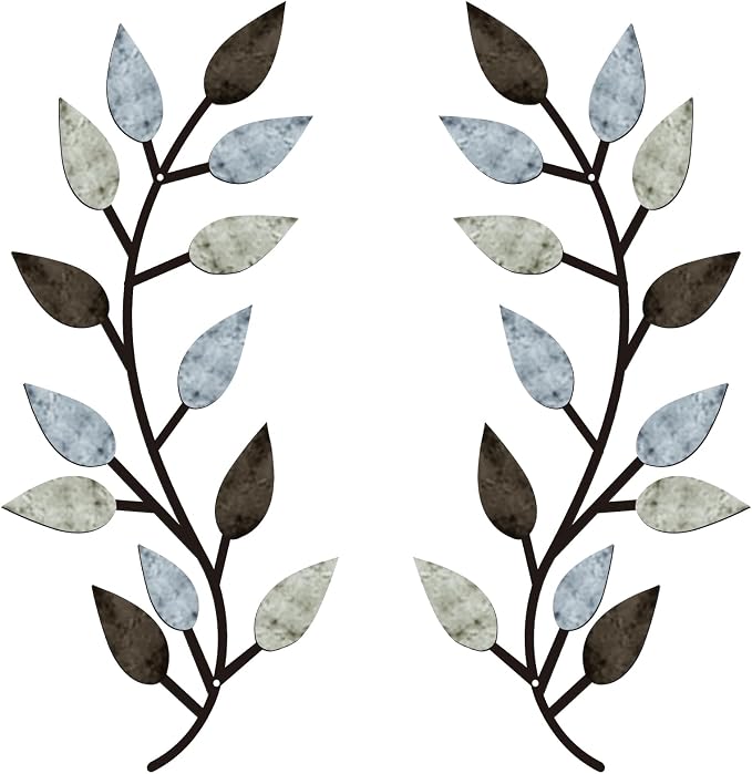 Zhengmy 2 Pieces Metal Tree Leaf Wall Decor Vine Olive Branch Leaf Wall Art Living Room, Hallway Wall Decor Outdoor Decoration(Pastel Colors)