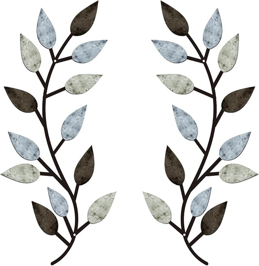 Zhengmy 2 Pieces Metal Tree Leaf Wall Decor Vine Olive Branch Leaf Wall Art Living Room, Hallway Wall Decor Outdoor Decoration(Pastel Colors)