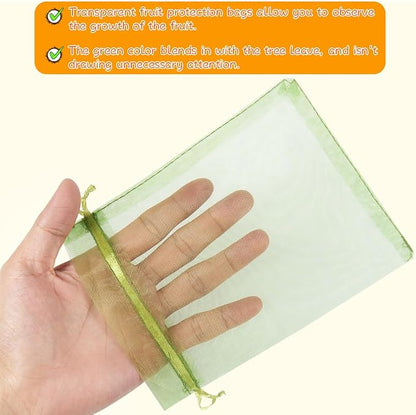 Shintop 100Pcs Fruit Protection Bags, 5x7 Inch Green Strawberry Netting Cover Drawstring Mesh Bags for Blueberry Lemon Little Fruit