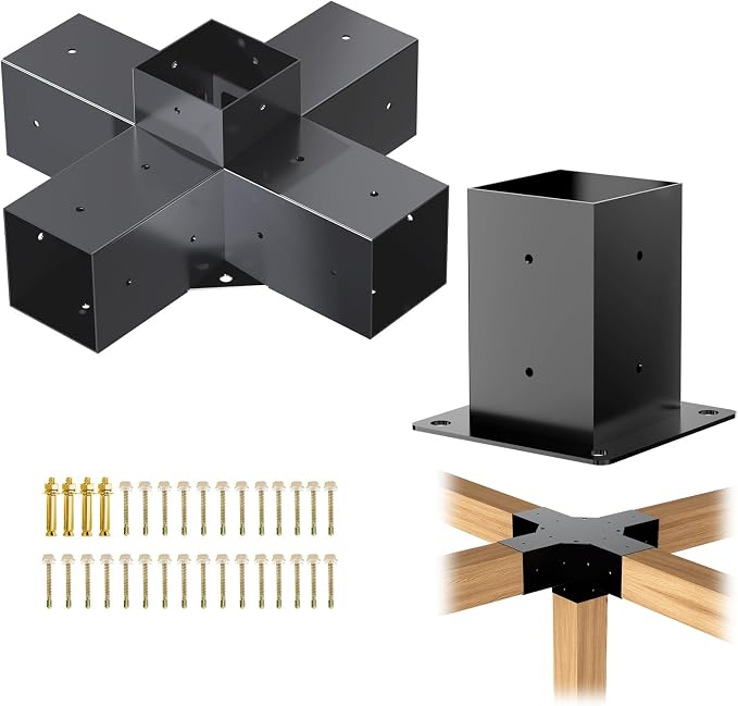 Pergola Kit - 5-Way Brackets for 4x4'' Wooden Beams, Gazebos, Patio & Sheds