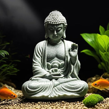 livelyfish Meditating Buddha Statue Natural Sandstone Buda Sculptures for Fish Tank Aquarium Decorations Home Zen Garden Bonsai Ornament Decor, Gifts (Fearless-Small)