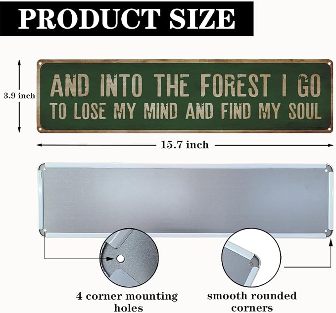 Garden Metal Tin Sign, Rustic Farmhouse Decor, And Into the Forest I Go Sign, Garden Wall Art for Yard Fence Door Porch, Nature Indoor Outdoor Decoration, 15.7 x 3.9 Inches