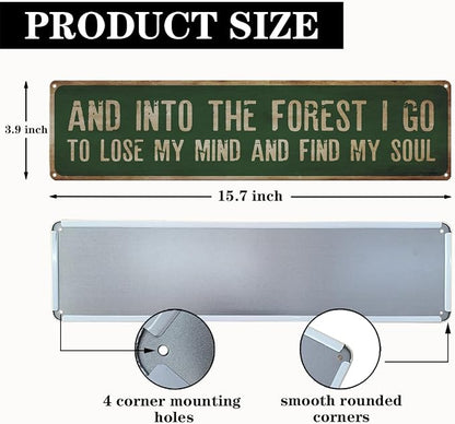 Garden Metal Tin Sign, Rustic Farmhouse Decor, And Into the Forest I Go Sign, Garden Wall Art for Yard Fence Door Porch, Nature Indoor Outdoor Decoration, 15.7 x 3.9 Inches