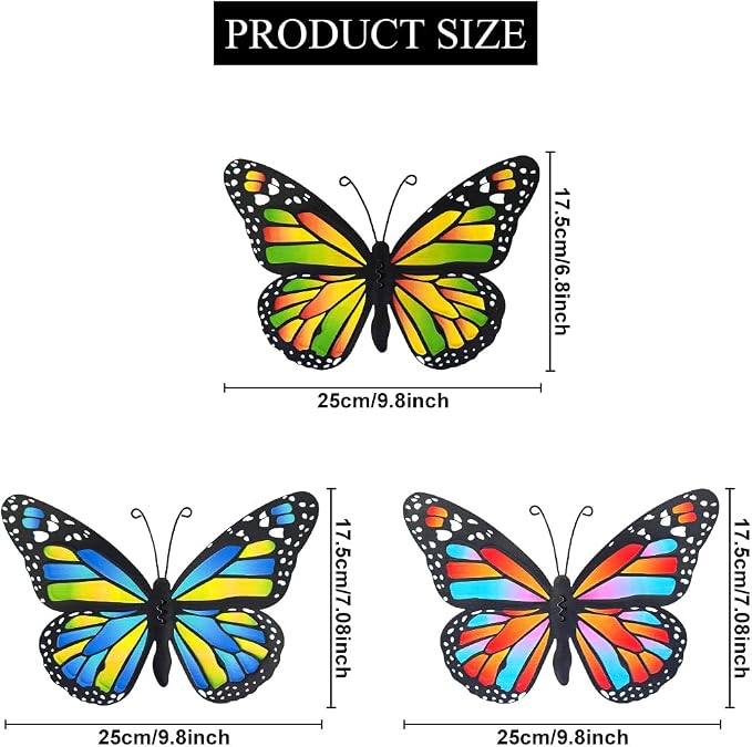 EOORAU Metal Butterfly Wall Decor - 3 Pack Lifelike Butterflies Wall Art Sculpture Hanging Decorations for Indoor or Outdoor, Yard Patio Fence Garden Decoration