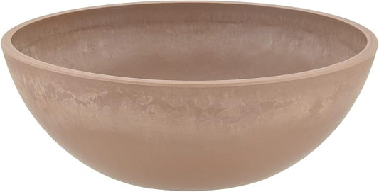 PSW Pot Collection M25TP 10-inch Plastic/Stone/Wood Composite Low Bowl Planter – No Drainage Hole (Drillable), Shallow Indoor/Outer Pot for Succulents, Bonsai, Fairy Gardens, Herbs, Taupe