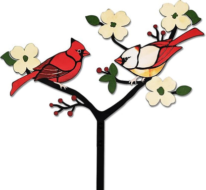 Cardinal Garden Stakes Bird Decor | For Gardens Patios Gravesides 1mm Hardened Steel Rustproof Easy Assembly