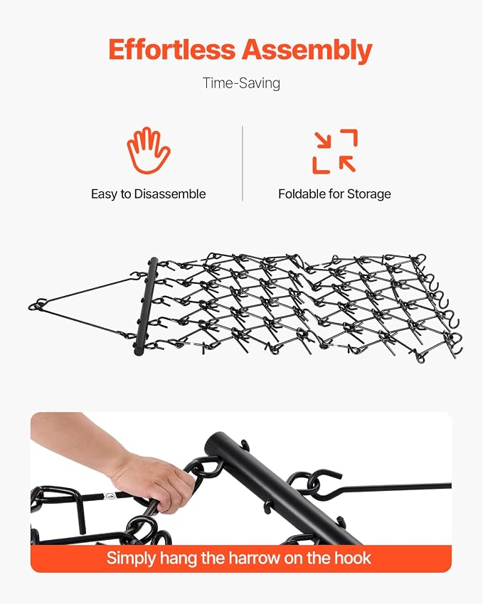 VEVOR Drag Harrow, 4 ft x 4 ft Durable Chain Harrow with 69 Sharp Teeth, Suitable for ATV UTV Tractor, Ideal for Soil Preparation, Seeding, Smoothing Landscapes, and Yard Gravel Driveway Maintenance