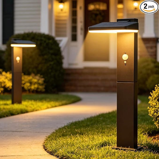 Solar Pathway Lights Outdoor 2 Pack, Larger 20" Super Bright 600LM Motion Sensor Solar Path Light, Die-Cast Aluminum 72 LED Waterproof, 3 Modes Dusk to Dawn Garden Driveway Walkway