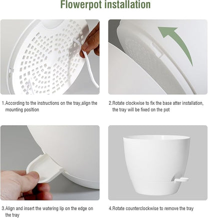 WSMKSZ 8 inch Self Watering Pots, Planter, Plant Pots with Mesh Drainage Holes for Indoor Outdoor House Plants and Garden, 2 Pack Plastic Flower Pots with Deep Reservoir for Patio Porch, White