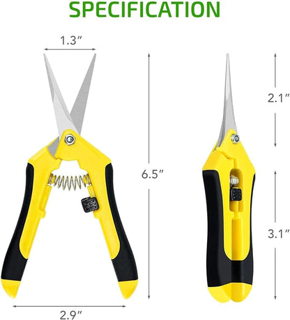 iPower 6.5 Inch Gardening Scissors Hand Pruner Pruning Shear with Straight Stainless Steel Blades, Yellow, 1-Pack
