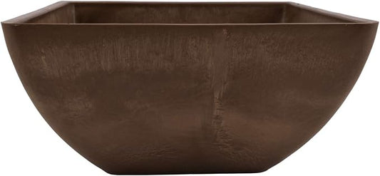 PSW Pot Collection 12x6 inch Plastic/Stone/Wood Composite Square Planter – No Drainage Hole (Drillable), Modern Indoor/Outer Pot for Flowers, Foliage, Succulents, Fairy Gardens, Chocolate