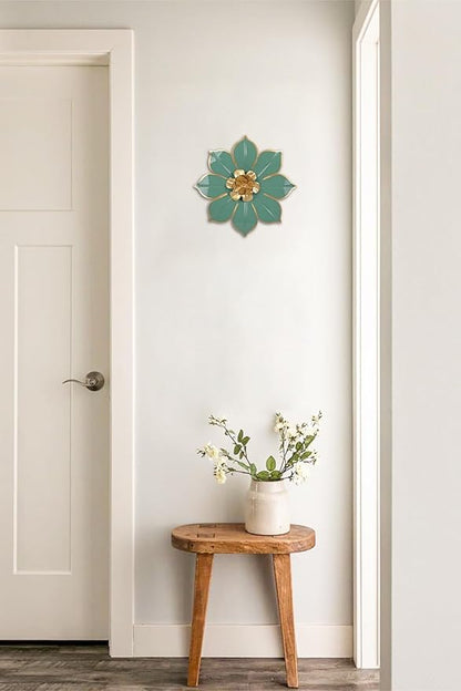 10" Metal Flowers Wall Decor, Green & Gold 3D Floral Metal Wall Art Decor for Inoor & Outdoor Use, Vintage & Modern Walls Arts for Bathroom, Living Room, Bedroom, Office, Garden, Patio, Porch, 1 Piece