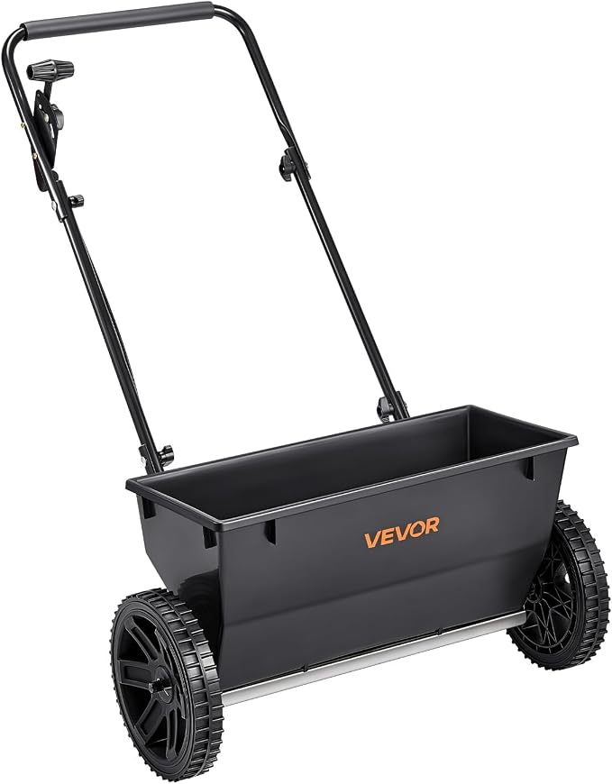 VEVOR Broadcast Spreader, 50LBS Capacity, Drop Spreader with Hopper Grate, 18 in Spreading Width & 30 Settings, 10 in All Terrain Tires, Garden & Lawn Spreaders for Seed, Fertilizer