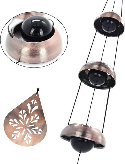 36" Copper Temple Wind Chimes with 5 Bells, Melodious Zen Feng Shui Wind Bells for Outside, Memorial Wind Chime Sympathy Gift with Unique Teardrop Floral Sail, Decorative Garden Decor for Yard Patio
