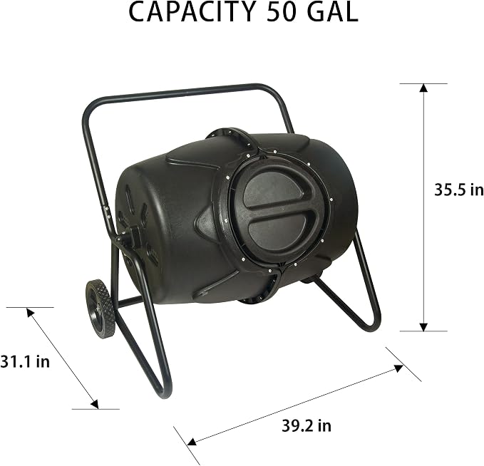 KoolScapes Wheeled Tumbling Composter, 50-Gallon, Black