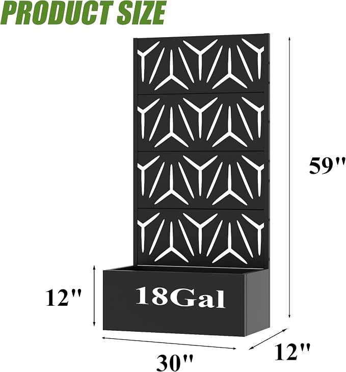 Casaphoria Metal Raised Garden Bed with Trellis, 59"x30"x12" Planter Box for Climbing Plants, Vegetables & Vines, Features Drainage Holes and Privacy Screen, Black-Star