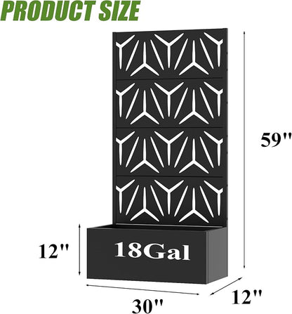 Casaphoria Metal Raised Garden Bed with Trellis, 59"x30"x12" Planter Box for Climbing Plants, Vegetables & Vines, Features Drainage Holes and Privacy Screen, Black-Star