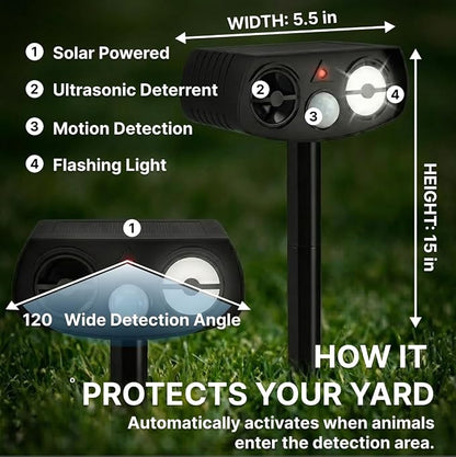 AWISH Solar Ultrasonic Animal Repeller Outdoor, Motion Sensor, 2 Pack | 40 ft Detection Range, LED Strobe, IP65 Waterproof, Deer, Rabbit, Squirrel, Raccoon, Yards, Gardens, Farms