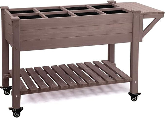 Aivituvin 52.7x22x30in Raised Garden Bed, Elevated Wood Planter Box Stand with Wheels for Outdoor Gardening, Liner Included, 230lbs Capacity
