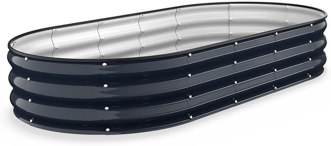 Kesfitt Raised Garden Bed, 6x3x1 FT Galvanized Steel Metal Raised Garden Bed, Oval Open-Bottom Design, 12-Inch Deep for Outdoor Vegetable & Herb Gardening, Midnight Blue