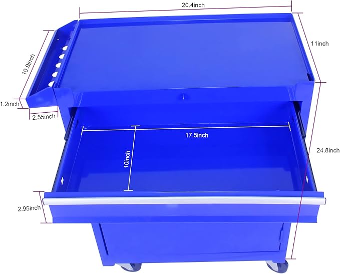 5-Drawer Tool Chest, Detachable Top Box for Garage,Blue | Rolling Mobile Storage Cabinet Organizer with Lockable Wheels for Workshop Utility, Heavy Duty Metal Construction