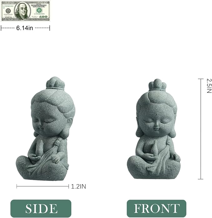 FENGSHUI-CAISHEN Small Guan Yin Statue - Handmade Stone for Meditating Zen Fish Aquarium Tank Desktop Decor, Baby Quan Yin Figurine, Kwan Yin