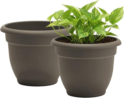 Bloem Ariana 20" Plastic Self-Watering Planter, Peppercorn, 2-Pack | Self-watering disk at the bottom of each pot that acts as a water wick and reservoir for optimal plant health