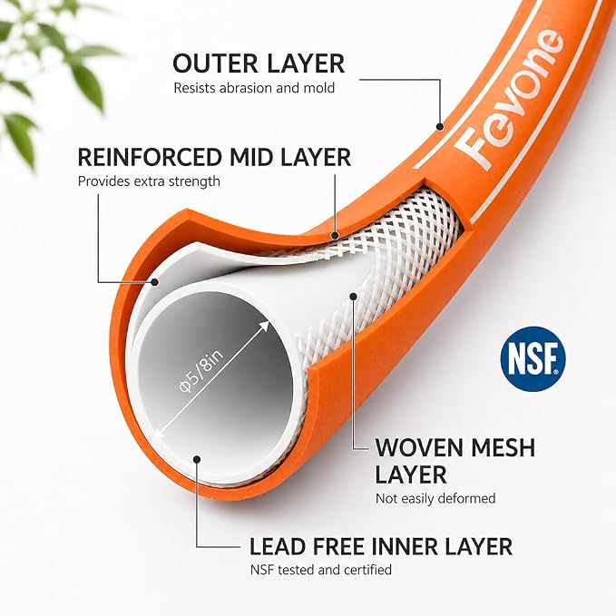 FEVONE Heavy Duty Garden Hose 35 ft, Hybrid Polymer Water Hose | Flexible, Leak-Free, Lightweight, 5/8 ID, 600 PSI, 3/4 GHT Aluminum Fittings with Swivel Handles