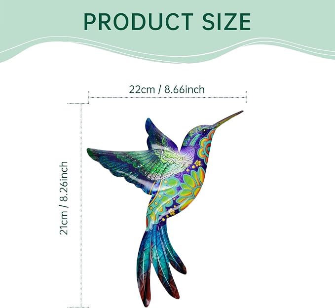4 Pack Metal Hummingbird Wall Art Decor - 3D Colorful Birds Outdoor Wall Art,Hanging Decoration for Patio, Garden, Balcony and Fence (D)