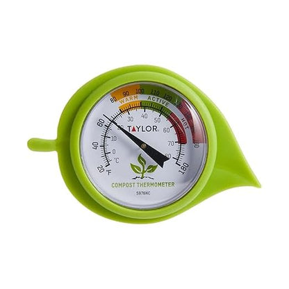 Green compost thermometer with Taylor logo on a white background
