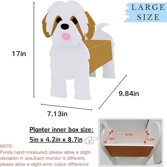 Brown Shih Tzu Dog Planter Pots, 9.84 x 9.06 x 17 Inches | Large Dog Flower Pot, Cute Animal Shaped Plant Pot, Gifts for Women & Pet Lovers, Indoor Outdoor Garden Home Office Decor