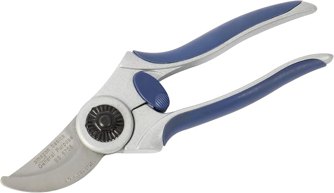Amazon Basics Professional Bypass Pruning Shears, Lightweight Garden Clippers for Cutting Flowers, Trimming Plants, 7-inch Steel Garden Scissors, Blue