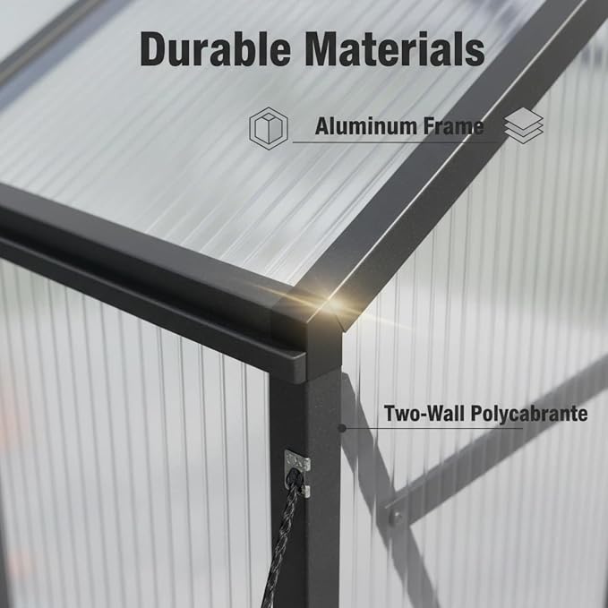 6x14 FT Greenhouse, Walk-in Outdoor Polycarbonate Garden Greenhouses with Aluminum Frame, 4mm PC Panels, Adjustable Roof Vents & Lockable Hinged Door for Backyard Growing, Black