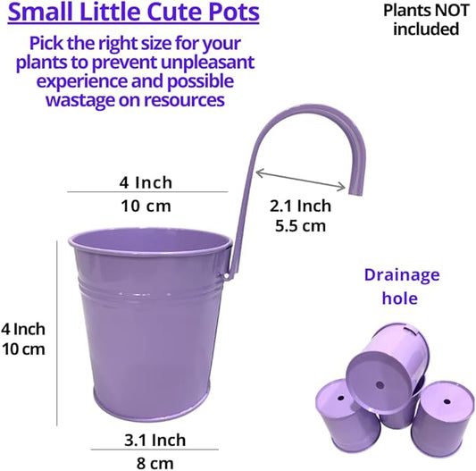 LaLaGreen Outdoor Rail Planter (4 in, 10 Pack) Purple Metal Railing Pots | Rail hanging planters for balcony, apartment, patio, porch, deck, herb, succulent, cactus pots, outdoor plants