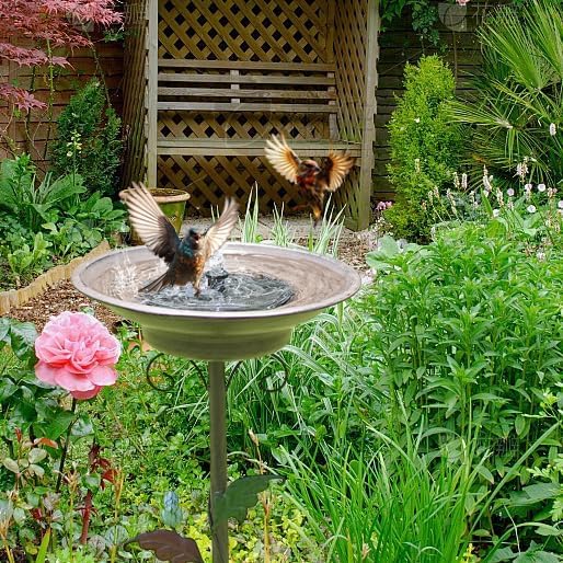 31”H Solar Bird Bath for Outside,Metal Bird Bath with Solar Fountain | Solar Fountain Bird Bath with Metal Stake,Solar Powered Bird Bath for Outdoor Garden Yard Decor