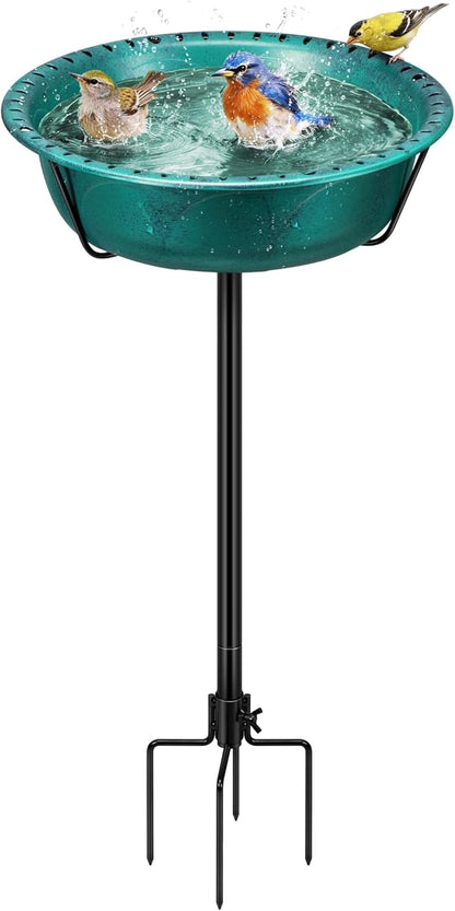 VIVOHOME Bird Bath for Outside, Outdoor 13'' Birdbath Bowl with Metal Ground Stake, Weather-Resistant ABS Bird Bath and Feeder for Garden, 1.45 Gallons, Green
