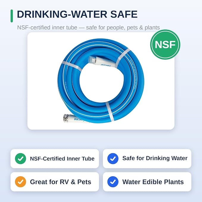 FEVONE Kink Free Garden Hose 35 ft, Heavy Duty Water Hose | Flexible Hybrid Polymer, Drinking Water Safe, 5/8 ID, 600 PSI, Leak-Proof, Aluminum 3/4 GHT Fittings for Garden Watering
