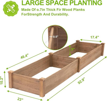 ketive Raised Garden Bed Without Legs 8x2Ft ft Large Elevated Wood Planter Box for Vegetables, Flowers, Herbs, and Succulents（Brown）