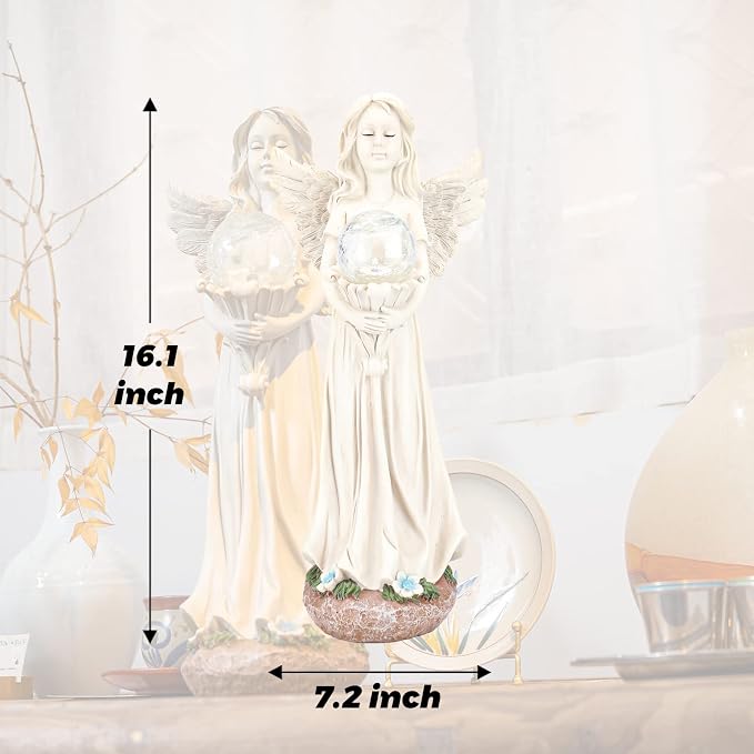 Angel Statue for Garden - 16.3 inches Guardian Solar Garden Statues with Solar Lights, Angel Figurines Gardening Gifts for Mother Grandma Lawn Outdoor Ornaments Figurines for Outdoor Decor