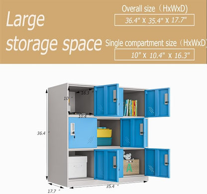 MECOLOR 9 Door Metal Office Storage Locker Cabinet, Gym School and Home Locker,Metal Locker Storage for Employee Staff or Workers(Blue)