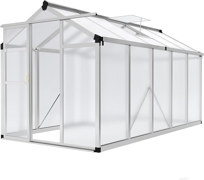 Garvee 6x10 FT Greenhouse - Aluminum Greenhouses for Outdoors | Large Polycarbonate Greenhouse with Roof Vent, Heavy Duty Walk-in Green Houses for Outside Garden, Backyard, Patio, Lawn