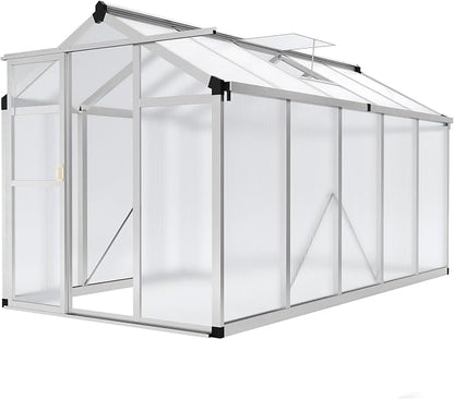 Garvee 6x10 FT Greenhouse - Aluminum Greenhouses for Outdoors | Large Polycarbonate Greenhouse with Roof Vent, Heavy Duty Walk-in Green Houses for Outside Garden, Backyard, Patio, Lawn