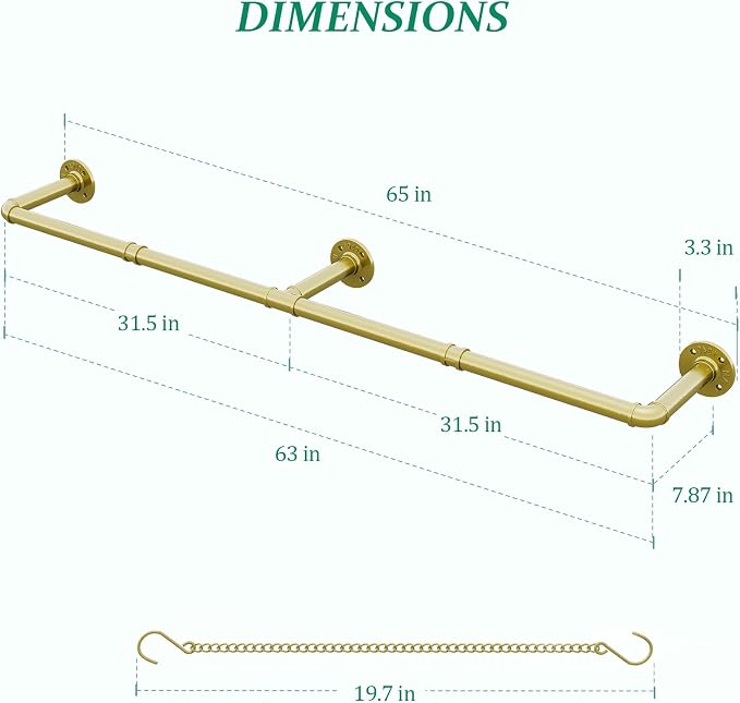 SOFITORG 65.7" Metal Plant Hanging Rod with 6 Chains, Pots Not Included | Wall Plant Hanging Bar, Durable Hanging planter holder for Window Ceiling, Easy Assembly, All Hardware Included, Gold