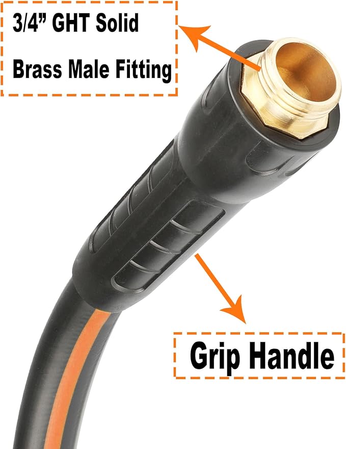 Hybrid Garden Hose 5/8 IN. x 50 FT, Heavy Duty, Lightweight, Flexible with Rotatable Grip Handle and Solid Brass Fittings, Gray+Orange