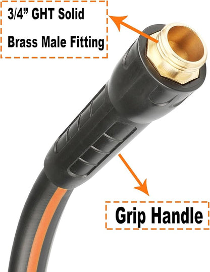 Hybrid Garden Hose 5/8 IN. x 50 FT, Heavy Duty, Lightweight, Flexible with Rotatable Grip Handle and Solid Brass Fittings, Gray+Orange
